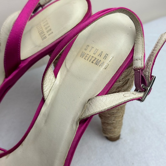 STUART WEITZMAN Fuchsia hot pink satin BOW espadrilles heels size 8.5 coquette - Picture 4 of 15